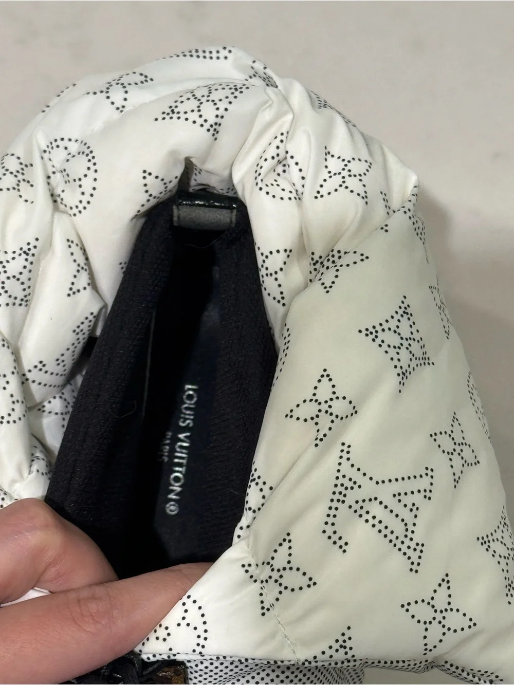 Louis Vuitton White Quilted Monogram Booties with Black Details